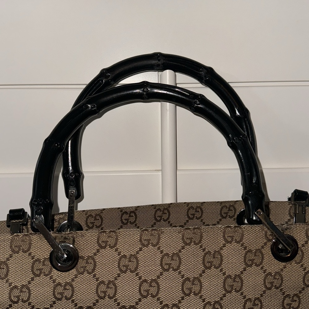 AUTHENTIC GUCCI Vintage GG Canvas Bamboo Tote (Tom Ford Era) 2way rare🎍 - Picture 10 of 13